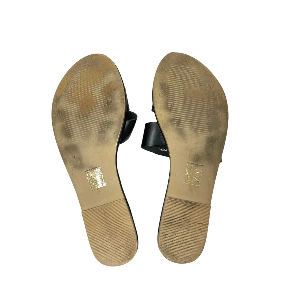 SALT +‎ UMBER Cowrie gold Shell Leather slide Sandals Size 8 black chic boho